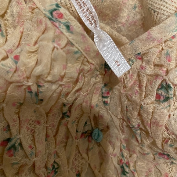 FREE PEOPLE YELLOW PINK PEACH MINI FLORAL PRINT PATTERN SMOCK DRESS SIZE 2 - Picture 7 of 7